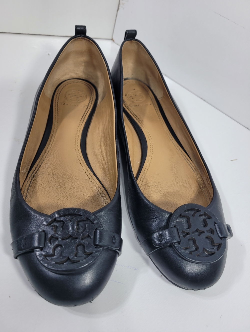 Tory Burch Gabriel Flats Size 7 M Black Leather Double T Logo Ballet Shoes Comfy